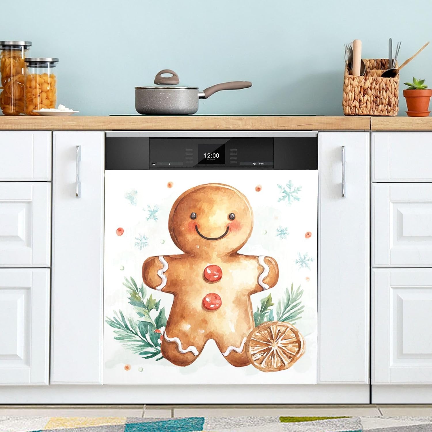 Christmas Gingerbread Dishwasher Magnetic Cover Dishwasher Sticker Dish Washer Panel Decal for Home Kitchen Decorative Fridge Wash Machine Magnet