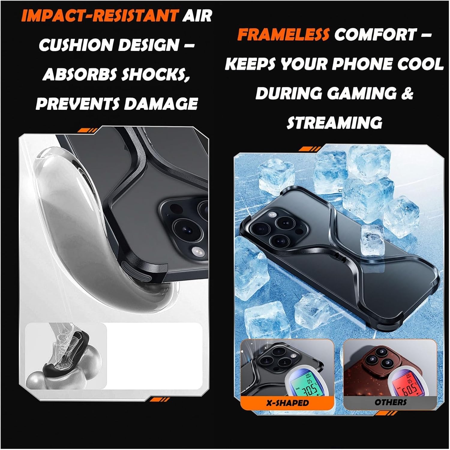 Metal Frameless Case for iPhone 16 Pro Max, Aluminum Alloy Hollow Heat Dissipation Ultra-Slim Lightweight Shockproof Minimalist Cover, Includes Anti-Spy Screen Protector, X-Shaped(Desert,16 Pro Max)