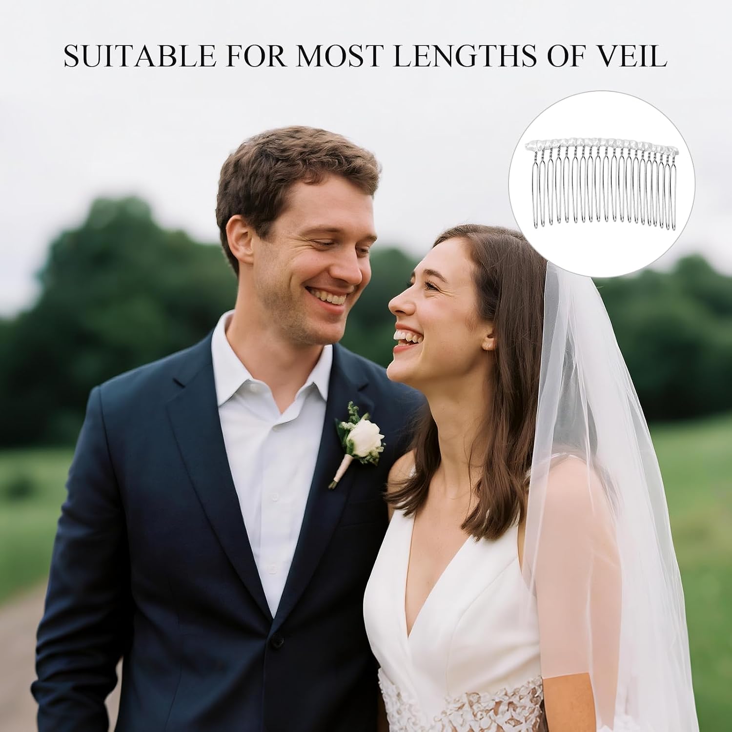 20 Teeth Ribbon-wrapped Veil Combs, 1.8" Extra Long Teeth Bridal Hair Comb for Long Wedding Veils, Sturdy Metal Wire Hair Combs for DIY Accessories(3 Pcs)