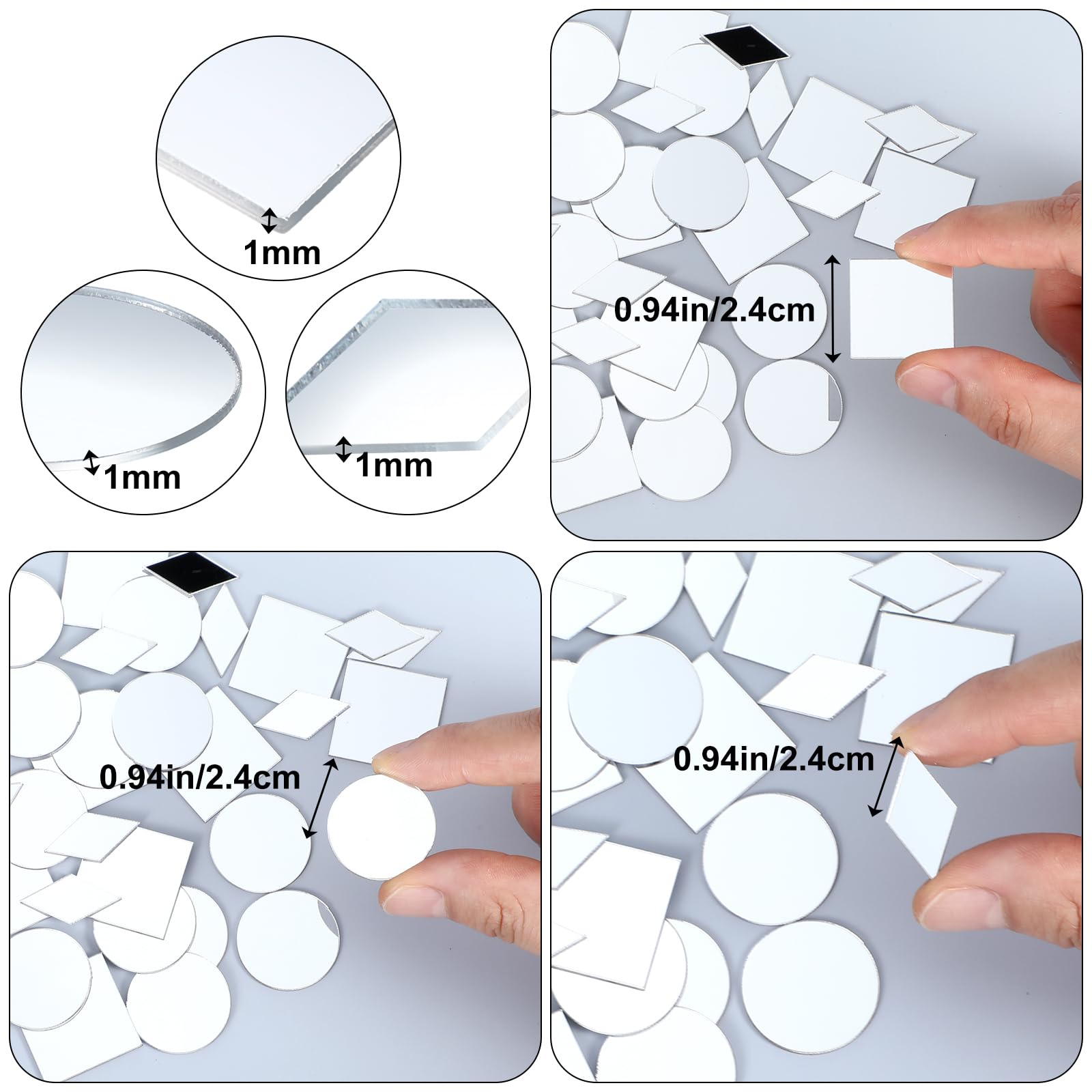 Lot de 150 miroirs adhésifs amovibles de 2,5 cm à coller - Mini miroirs ronds autocollants en acrylique pour armoire et décoration DIY