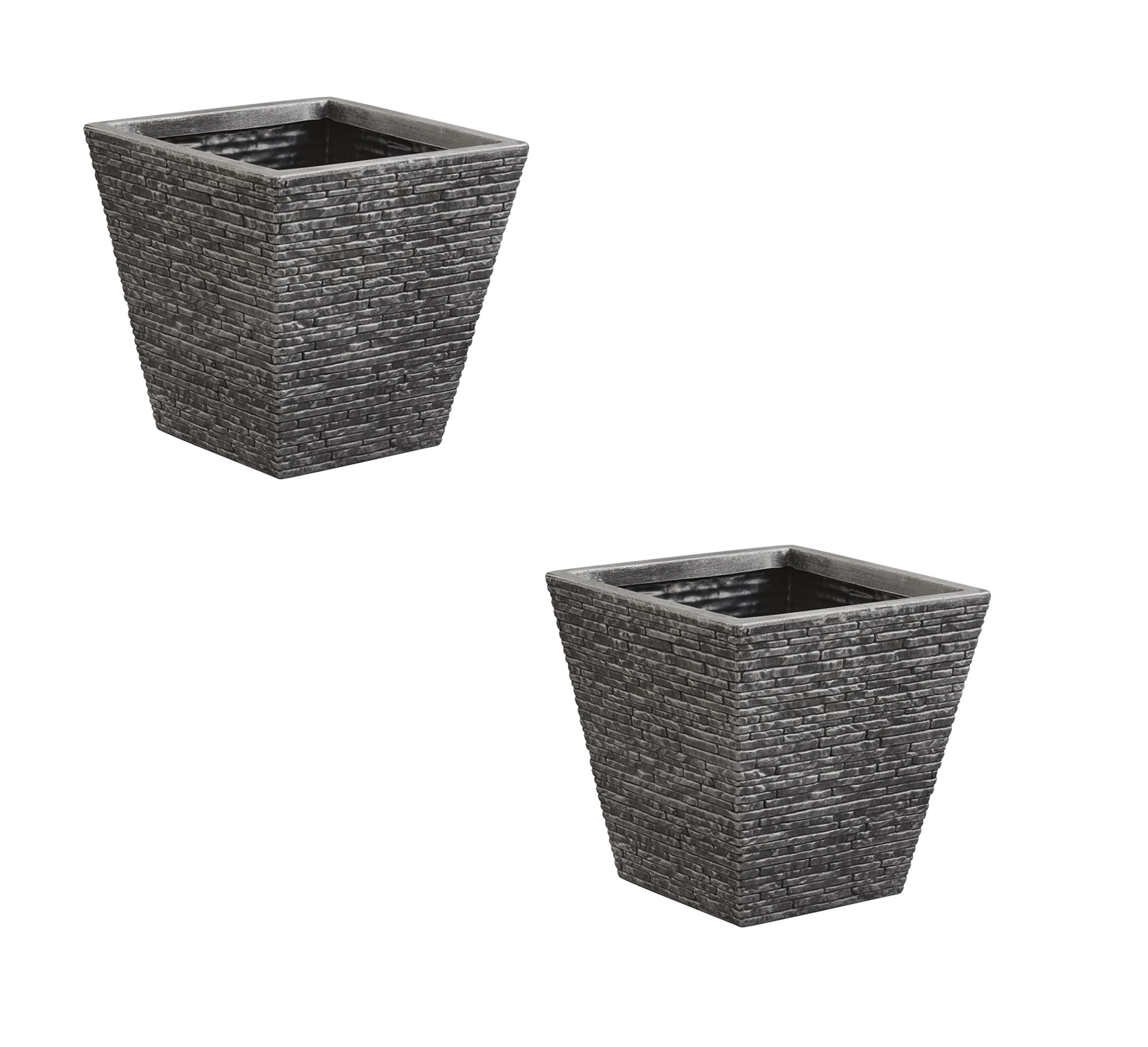 Set Of 2 Small Grey Brick Effect Planter Plastic Flared Design Plant Pot Elegant Garden Patio Pot 33.5cm