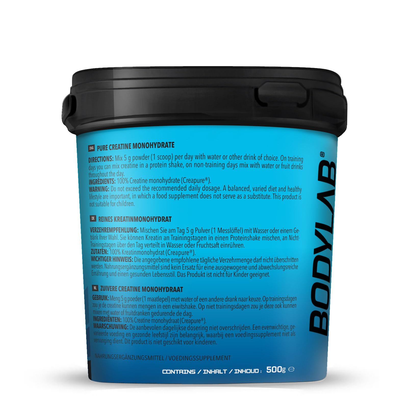 Bodylab24 Creatine Creapure® Pulver 500g, reines Kreatinmonohydrat als hochwertiges Creapure®