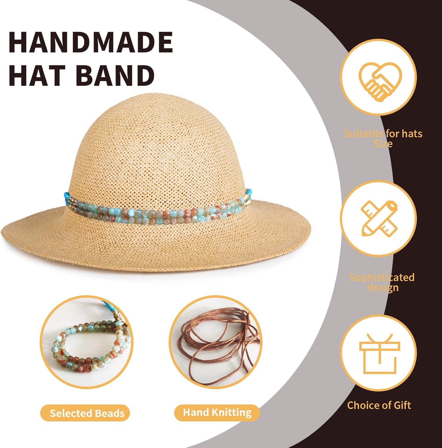 Hat Band for Womens Cowboy Hat, Hand Made Replaceable Hat Belt for Men Panama Hat Fedora - Image 4