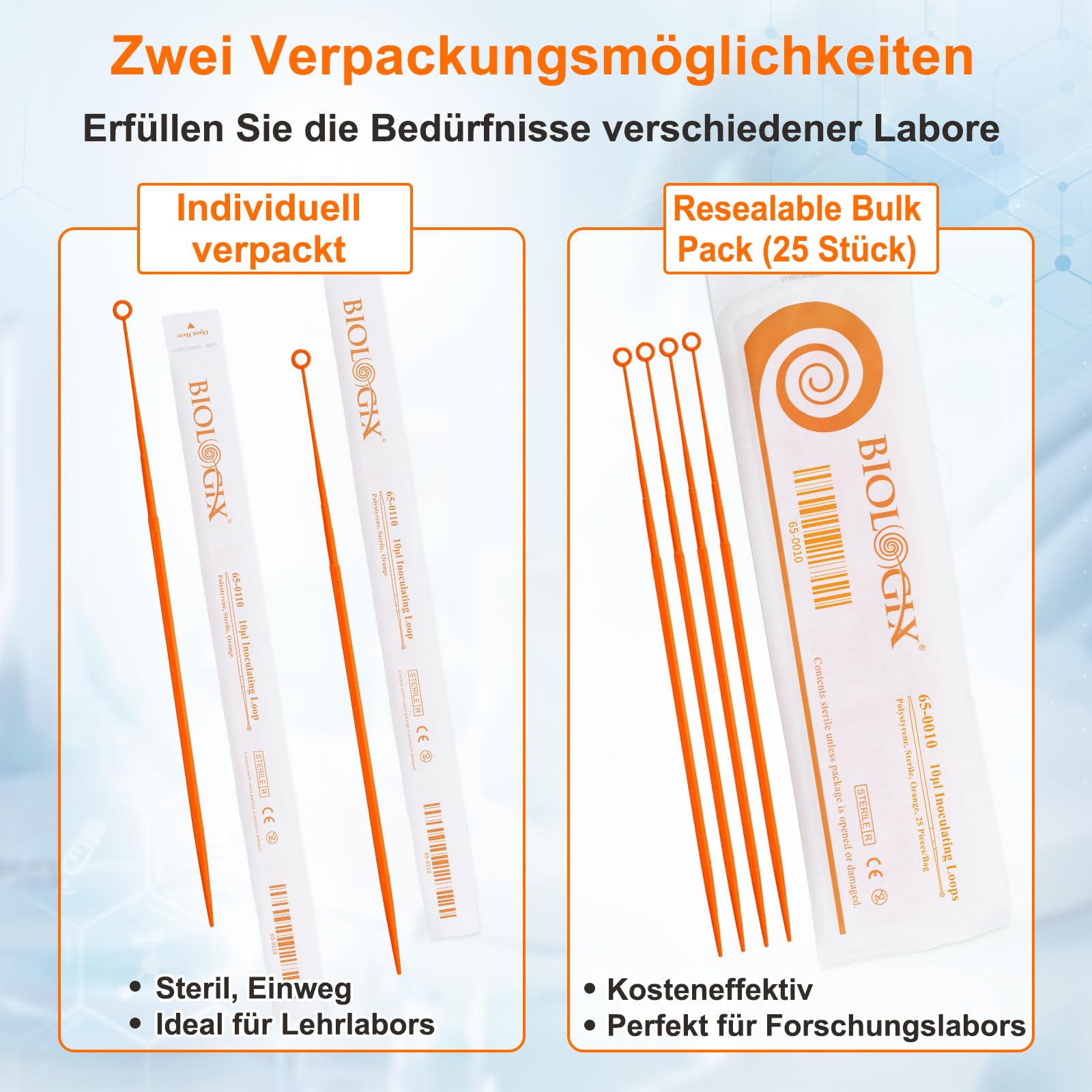 Lot de 25 10μl boucles d'inoculation, boucle d'inoculation bactérienne en polystyrène, boucle d'inoculation stérile, anneaux d'inoculation pour la microbiologie de laboratoire