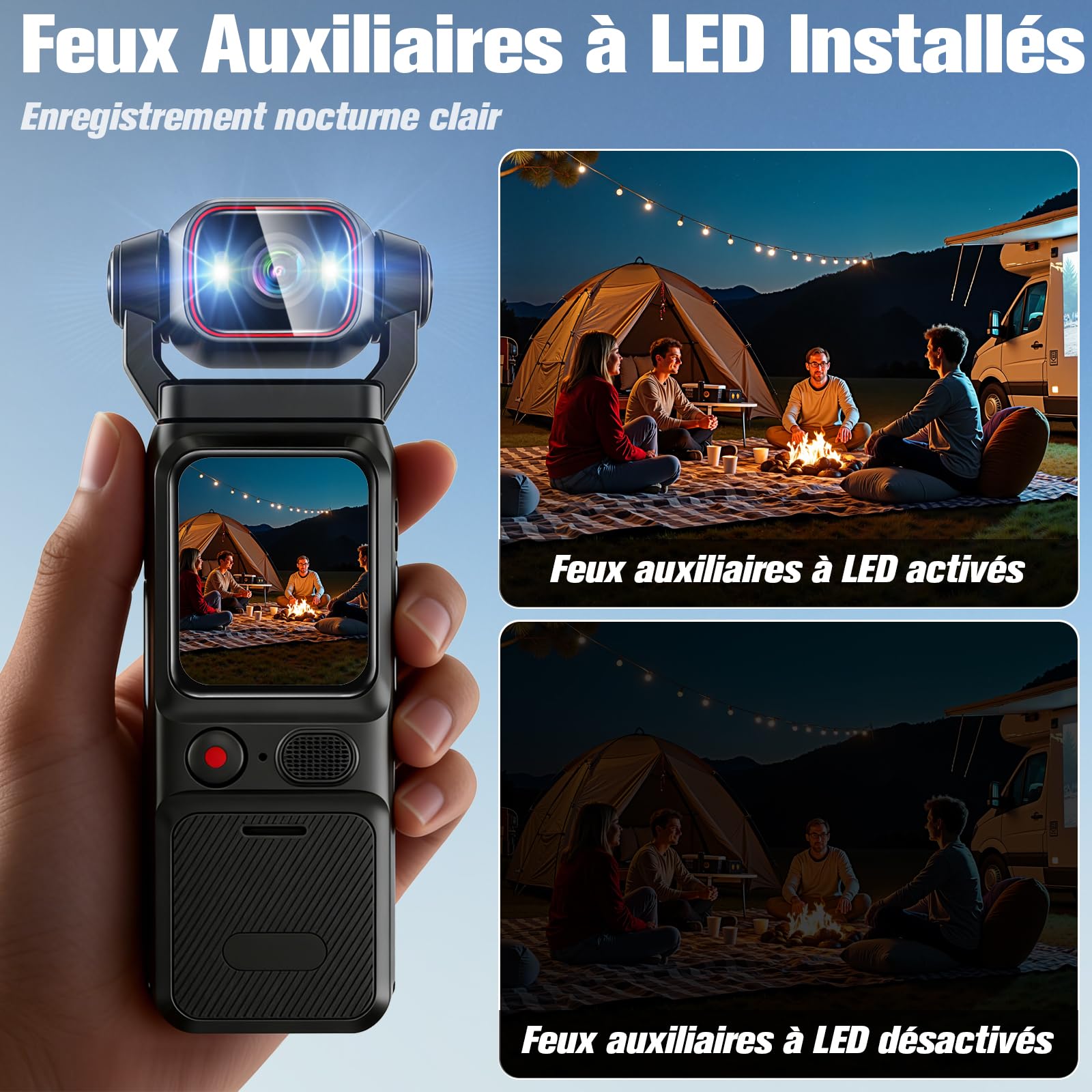 Caméra d'action WiFi 4K, Caméra Vidéo Sportive 160°, Caméra Portable de Poche avec Objectif Rotatif à 180° et Écran Tactile de 1,69 Pouces, Caméra Vidéo Numérique pour Vlog de Voyage