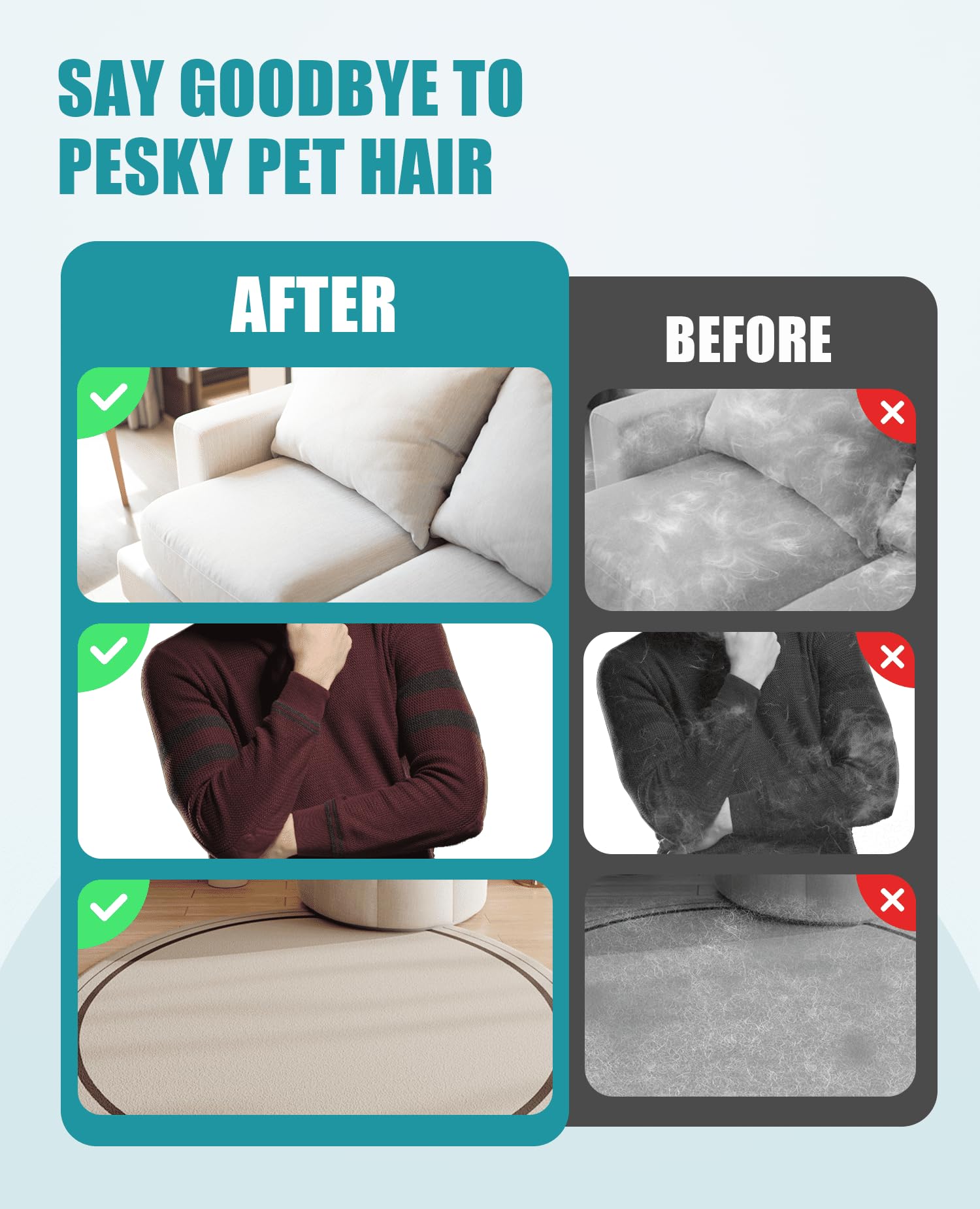 MecoMeow Pet Hair Removal Brush for Couch, Durable, Reusable, Washable Lint Cleaner for Dog and Cat Hair, Gentle on Furniture, Effective on Carpets, Clothing, Bedding-Basic 3
