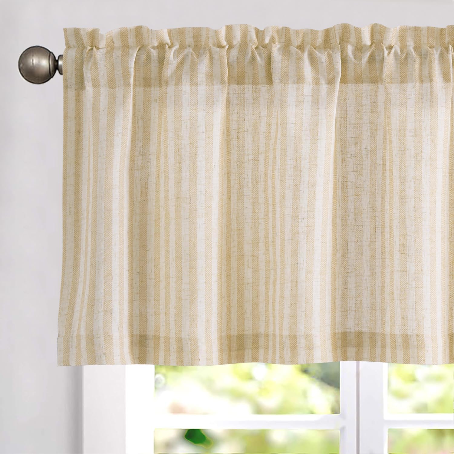 jinchan Valance Curtain Linen Textured Striped Window Curtain for Living Room Light Filtering Ticking Stripe Farmhouse Valance for Kitchen Rod Pocket 1 Panel 16 Inch Beige 1 Panel 50"W x 16"L (Pack of 1) Boxter Stripe | Beige on Linen