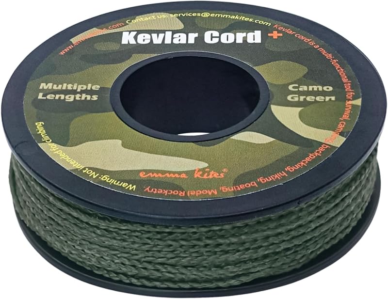 Camo Green, Red, Blue Braided Kevlar Cord 200Lb~1800Lb Abrasion/Flame Resistant Tactical Paracord, Trip Line, Cord Friction-Saw, Boot Laces, Survival Cord, Model Rocket Shock Cord