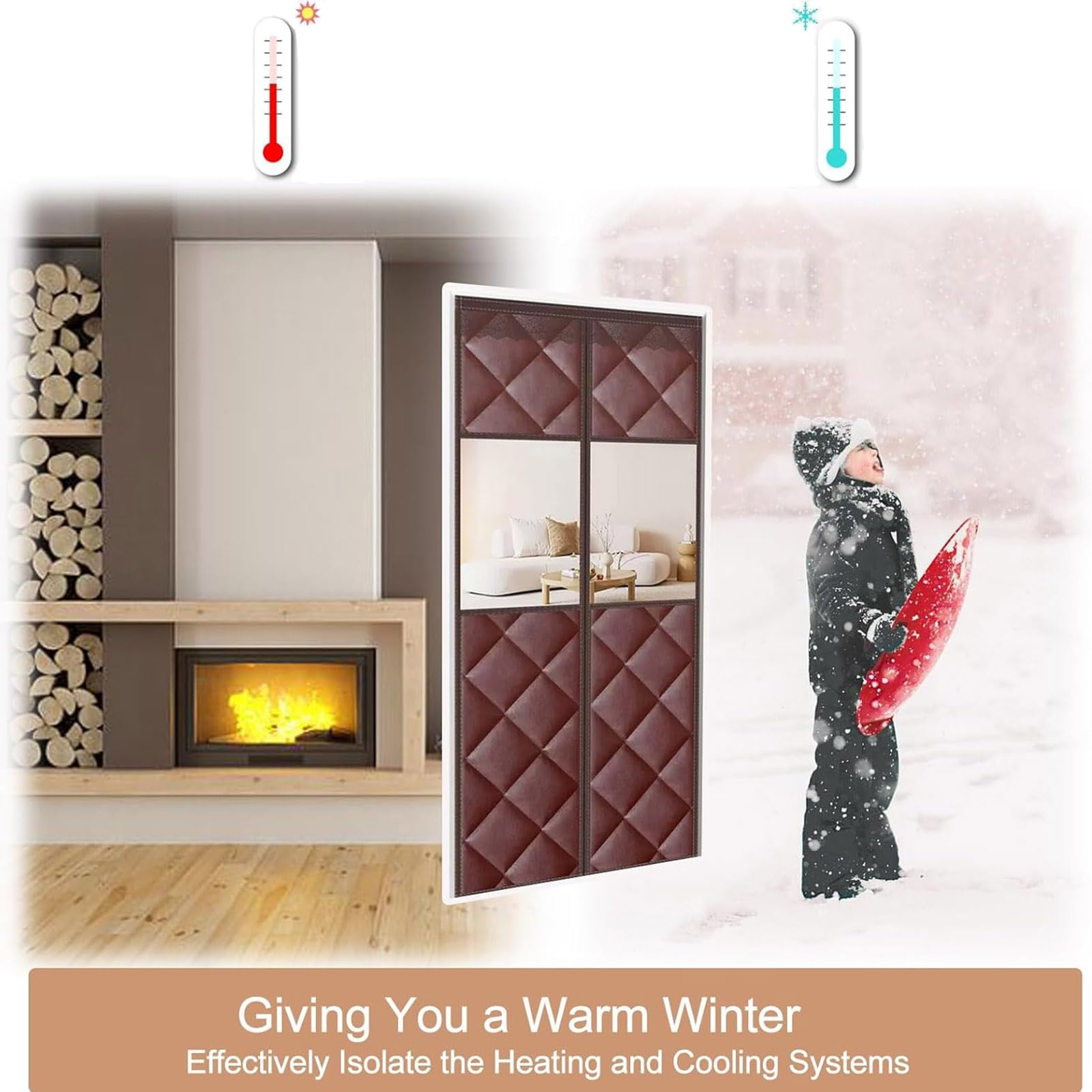 SePkus Tenda Per Porta Con Isolamento Termico, Anti Freddo Oscuramento Magnetico Anti-Freddo Copertura Per Finestre Insonorizzazione Per Balcone Seminterrato Tende Trapuntate (A 95x215cm)
