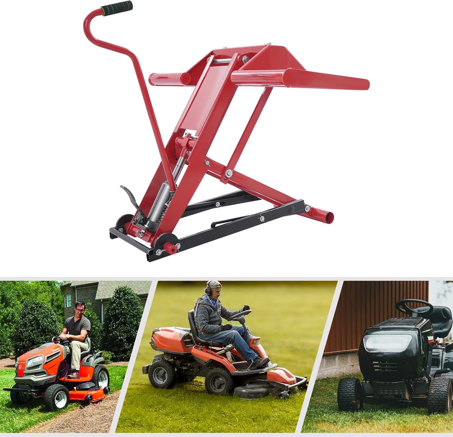 Riding Mower Lift, 350 Lbs Capacity Lawn Mower Lift Jack, Carbon Steel Hydraulic Cylinder Lift Jack with Hydraulic Foot Pedal & Handle for Garden Tractors