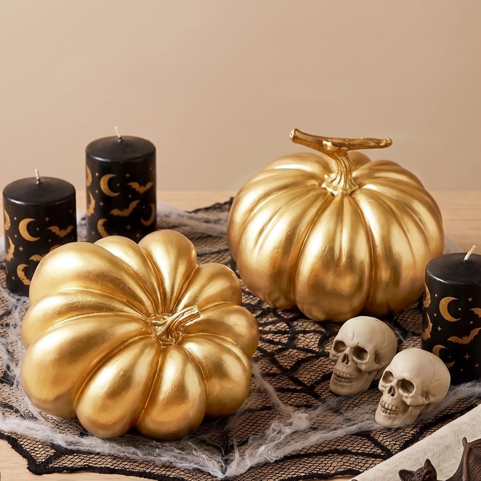 TonJin Unique Gold Pumpkin Decor Set of 2, Artificial Resin Pumpkins for Decorating, Thanksgiving Table Centerpiece, Fall Home Decor Indoor for Fireplace Mantel Shelf Autumn Harvest Party — image 1