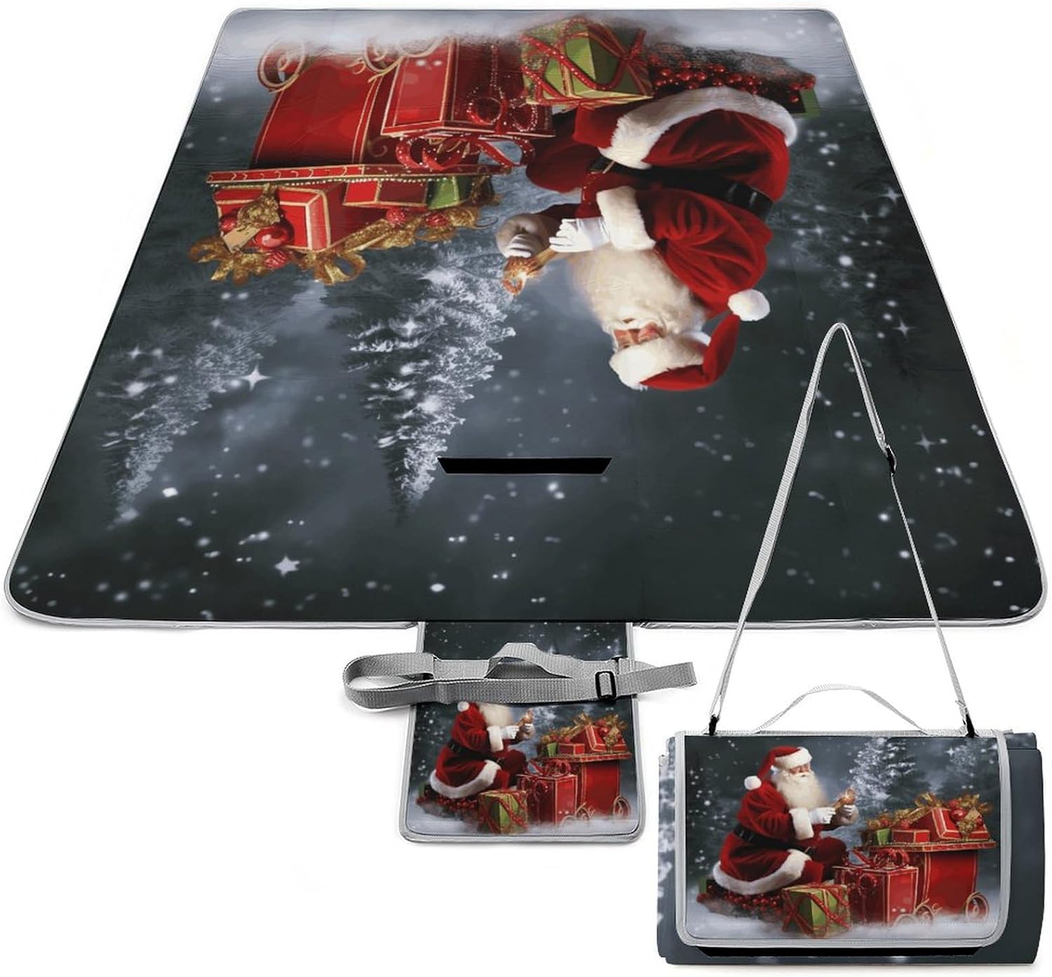 Outdoor Picnic Blanket,Merry Christmas Santa's Gift Print Picnic Blankets,Large Beach Blanket Sand Free Foldable Portable Camping Blanket