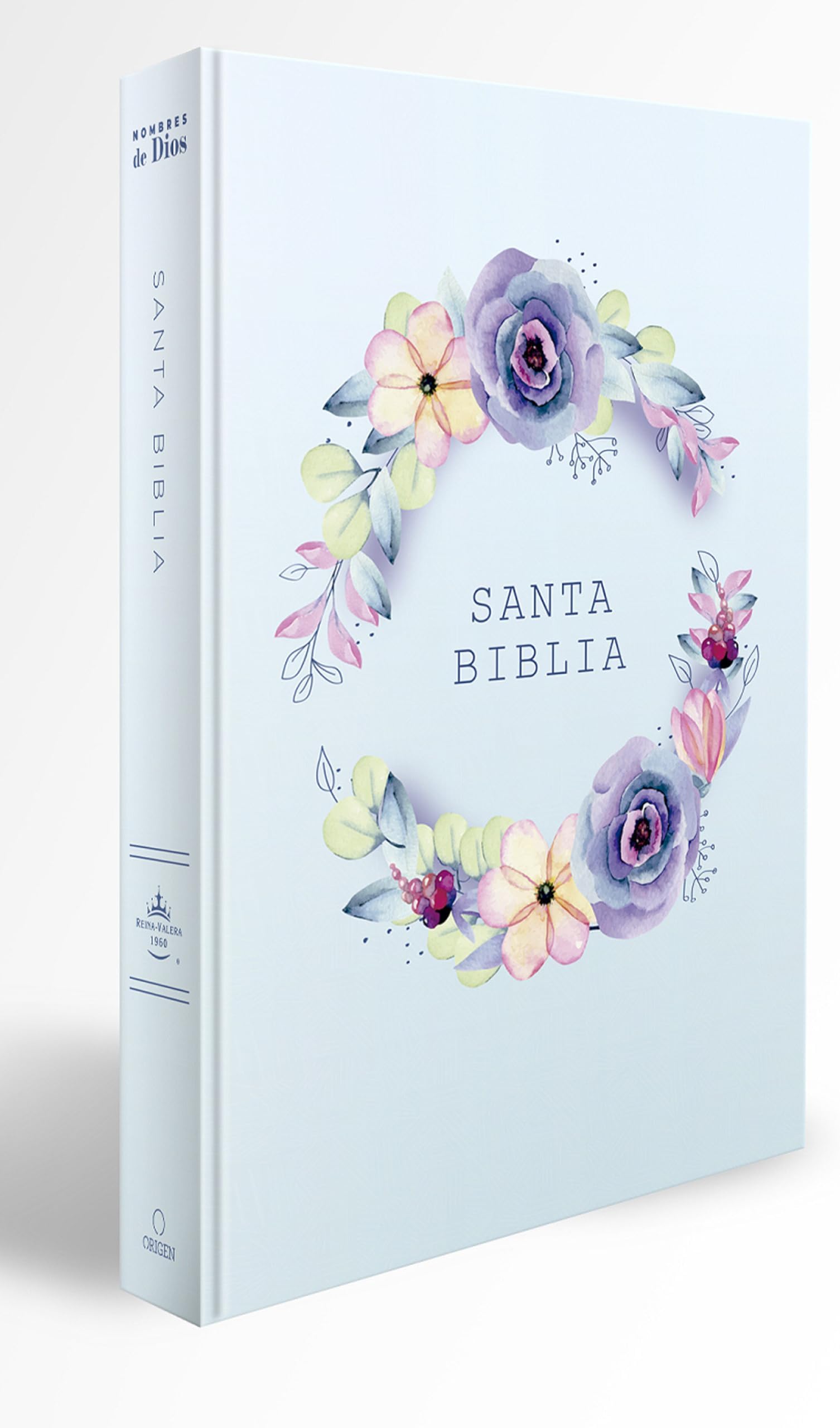 Biblia RVR 1960 letra grande, manual, tapa dura con nombres de Dios, flores azul / Spanish Bible RVR 1960 Handy Size, LP, HC with Names of God, blue flowers (Spanish Edition)