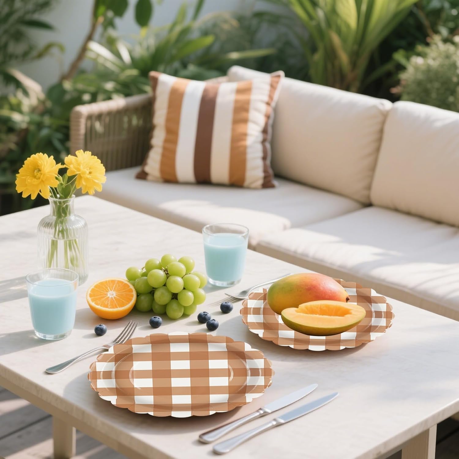 50PCS Brown Scalloped Paper Plates - 7Inch Striped Dessert Plates for Cake Salad Fruit Disposable Decorative Dinner Dessert Serving Plates for Autumn Birthday Party Supplies - Image 6