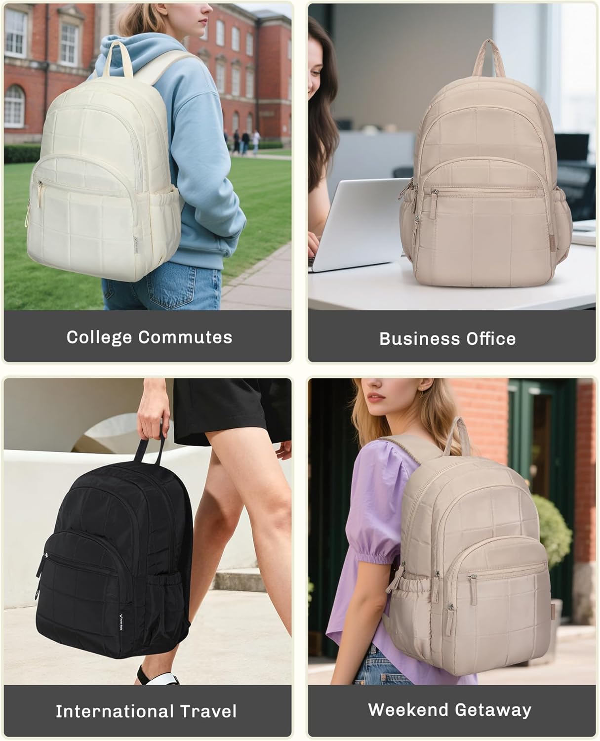 Hynes Eagle College Laptop Backpack 16 Inches Quilted Travel Backpack for Women Lightweight Puffer Casual Daypack 28L Camel - Image 7
