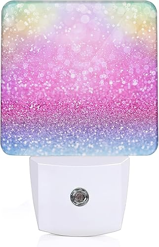 Luz nocturna con purpurina rosa, luz nocturna enchufable, sensor de atardecer a amanecer, luces nocturnas para escaleras, pasillo, cocina,