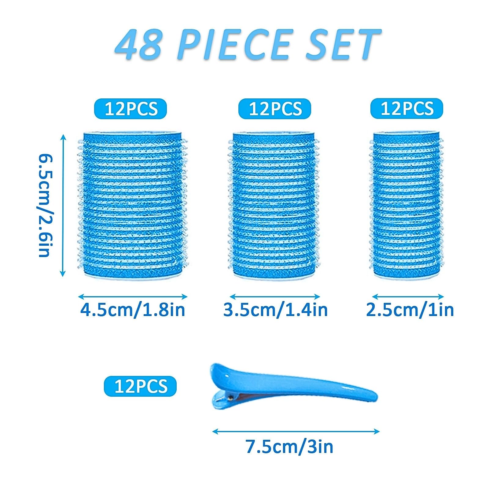 KEYRI 48PCS Hair Rollers Set Hair Rollers with Clips Self Grip Jumbo Hair Roller No Heat Heatless Hair Roller for Long Medium Short Hair Styling Hairs Salon Hairdressing Curlers (Blue - Image 2