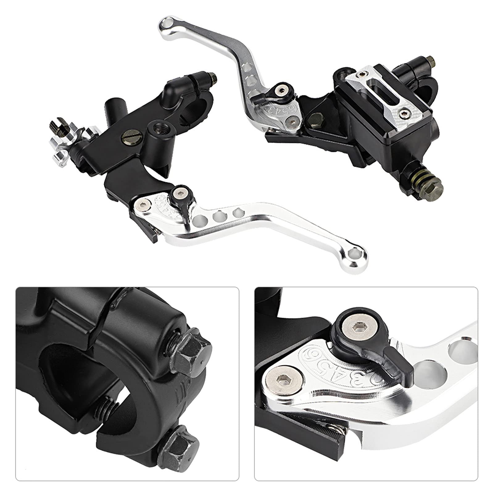 Fydun Leve Freno Frizione Moto, 1 Paio 7/8" Leve Moto Universali Regolabili, Leve Pompa del Freno in Alluminio Leve Freno Moto con Serbatoio per Moto con Manubrio 22mm(Argento)