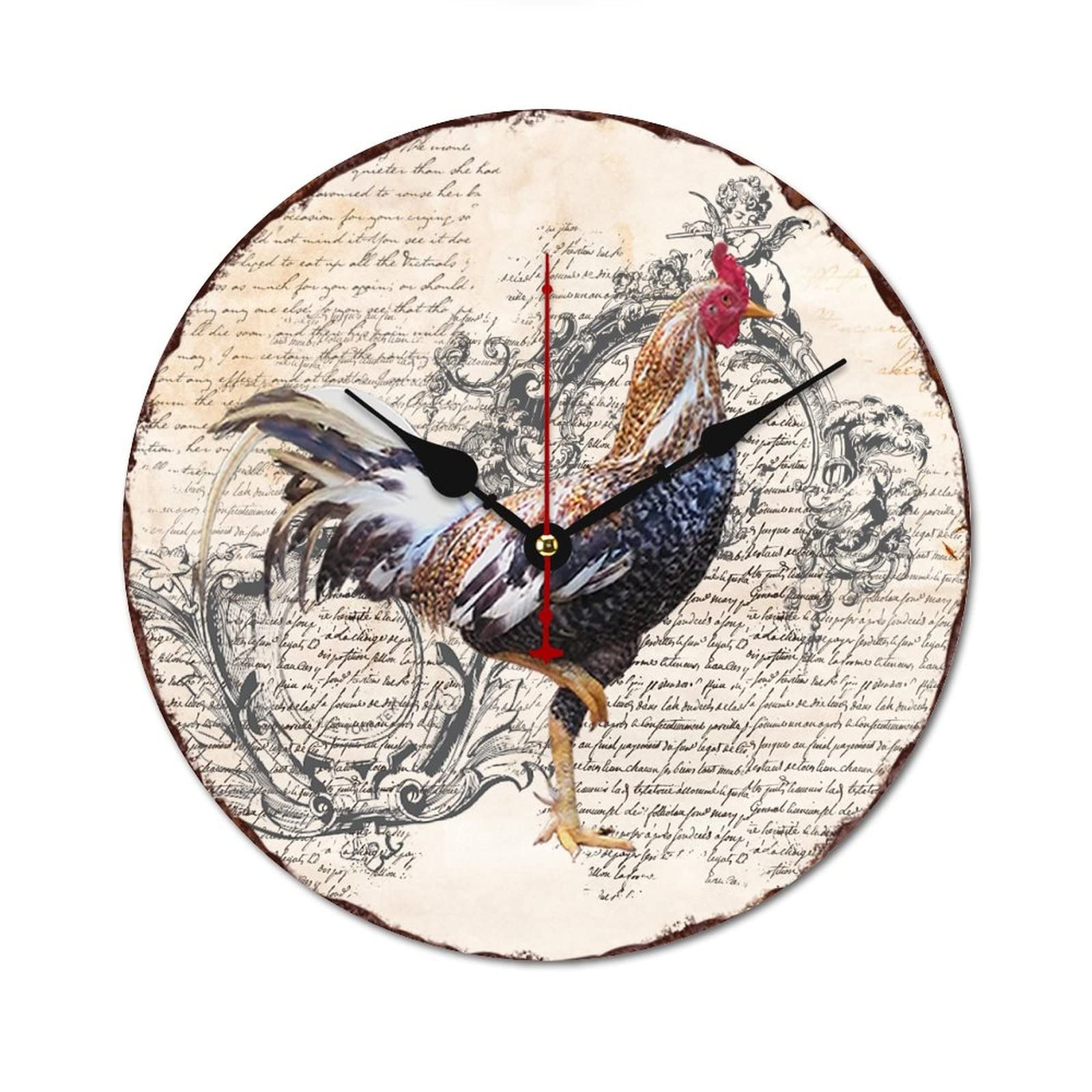Horloge ronde en bois poules sans tic-tac pour salon enfin silencieux