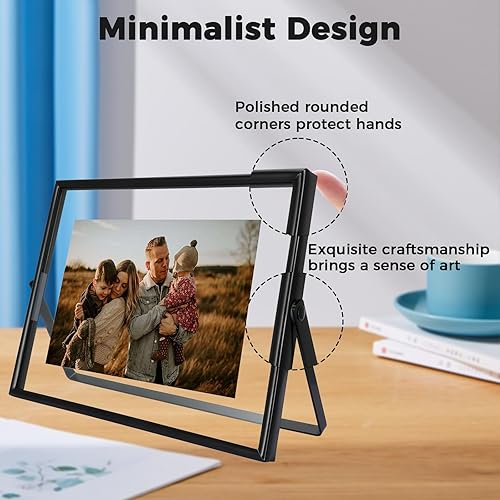 Miniatura 3 de Marco flotante negro (6 x 8 pulgadas, horizontal), para tamaños de imagen de 5 x 7, 4 x 6, 3 x 5, marco de fotos de estante de mesa, regalo elegante