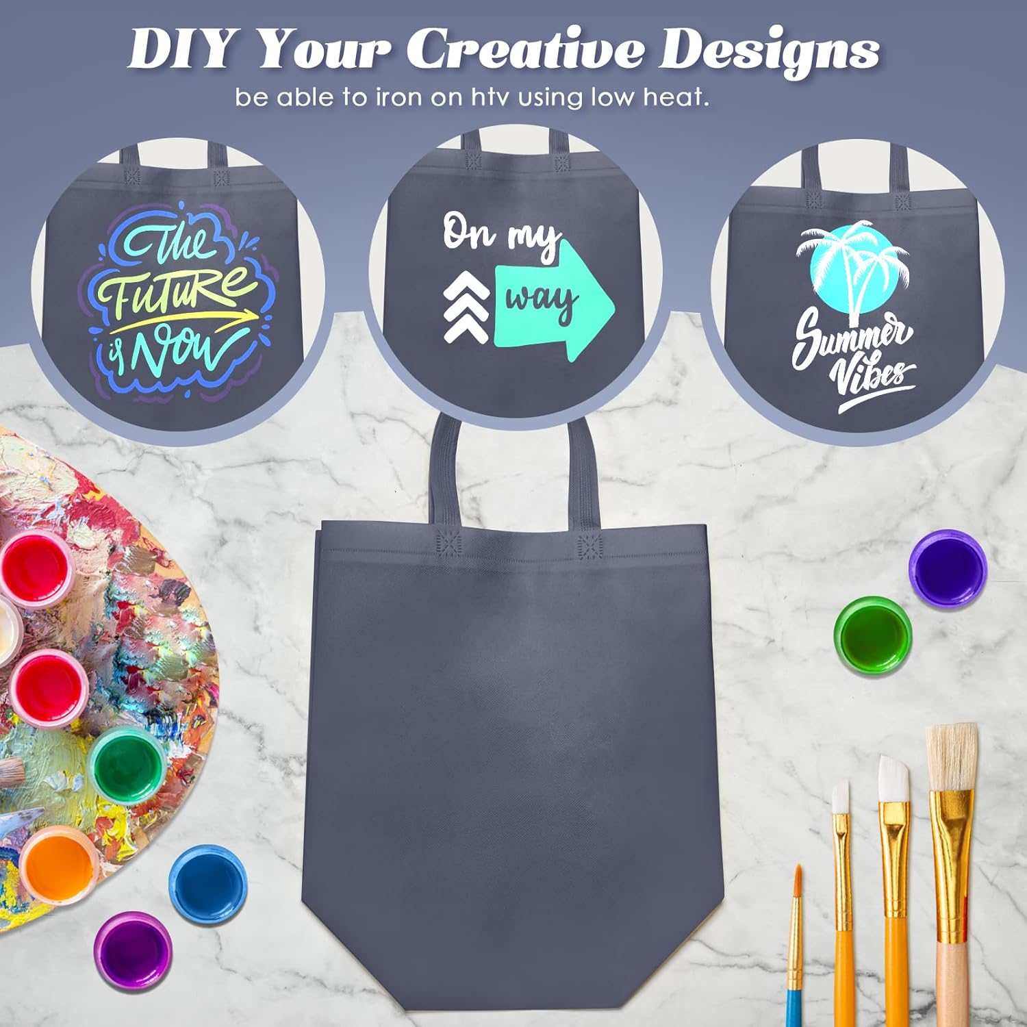 Reginary 100 PCS Reusable Totes Bags - Non Woven Grocery Handle Bags for Shop Events & Retail Store(Dark Gray) - Image 6