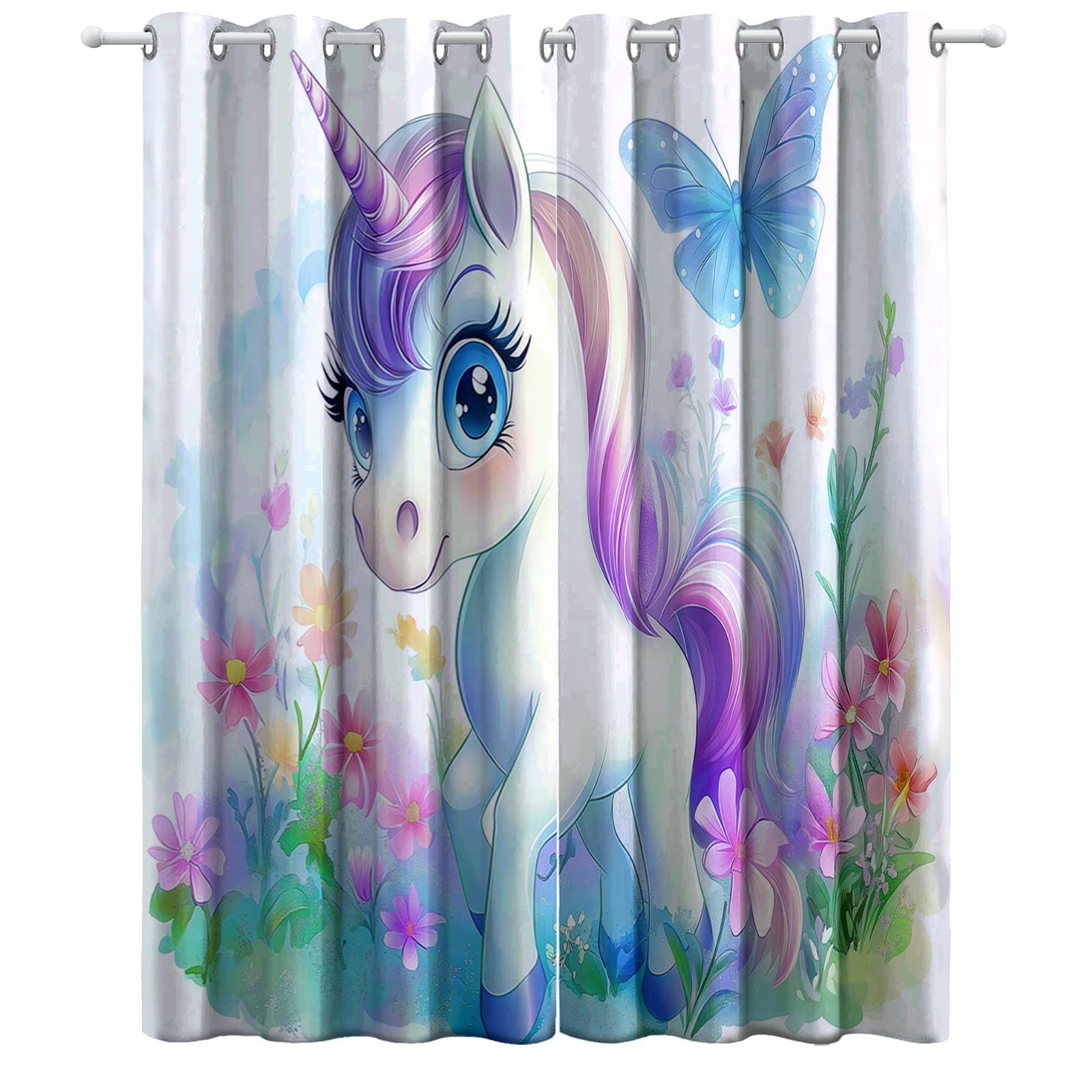 Rideau Occultant Thermique Isolant Anti Froid à Oeillets 183 x 214 cm Licorne Animal De Dessin Animé Anti Bruit Décoration de Rideau pour Chambre Salon, Couleur