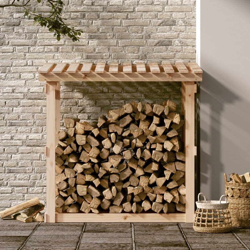 Kaminholzregal aus massivem Kiefernholz 108 x 64,5 x 109 cm Brennholzregal mit Holzkorb Stapelhilfe für Ofen Kamin Outdoor und Wohnzimmer