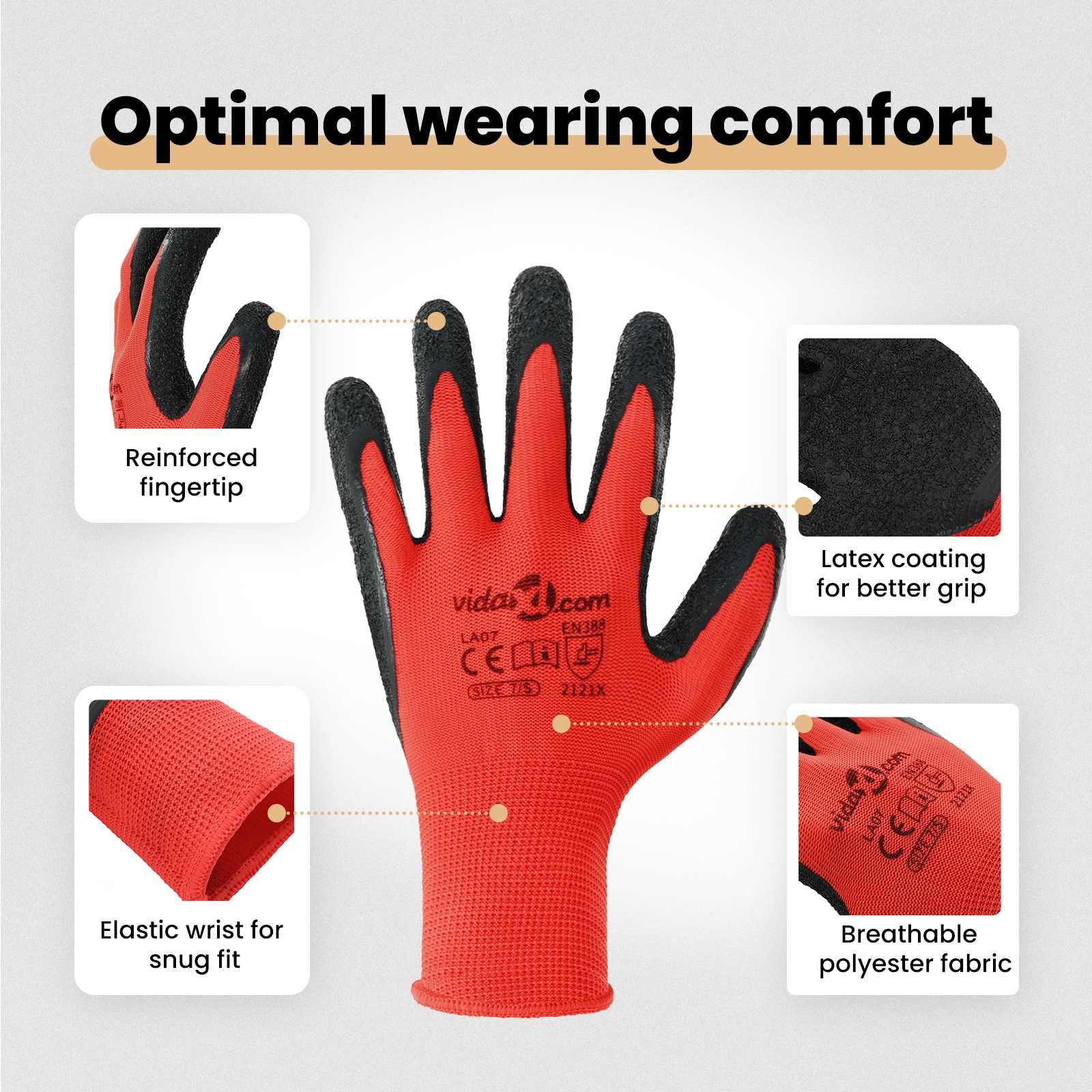 vidaXL Guantes de Trabajo 24 uds. Rojo y Negro 8 / m