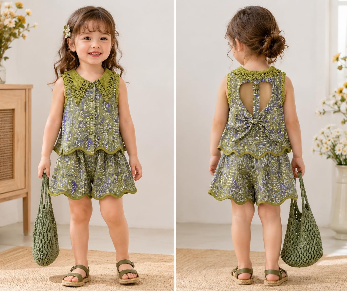 Girls 5 Piece Summer Outfit Set –Shorts Set Toddler Little Girl Vacation Holiday Clothes