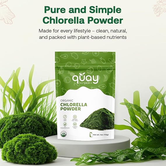 Organic Chlorella Powder 4oz Freeze-Dried, Non-GMO, Gluten-Free, Broken Cell Wall Rich in Chlorophyll & Plant-Based Nutrients Smoothie Booster 100% Pure & USDA Organic.