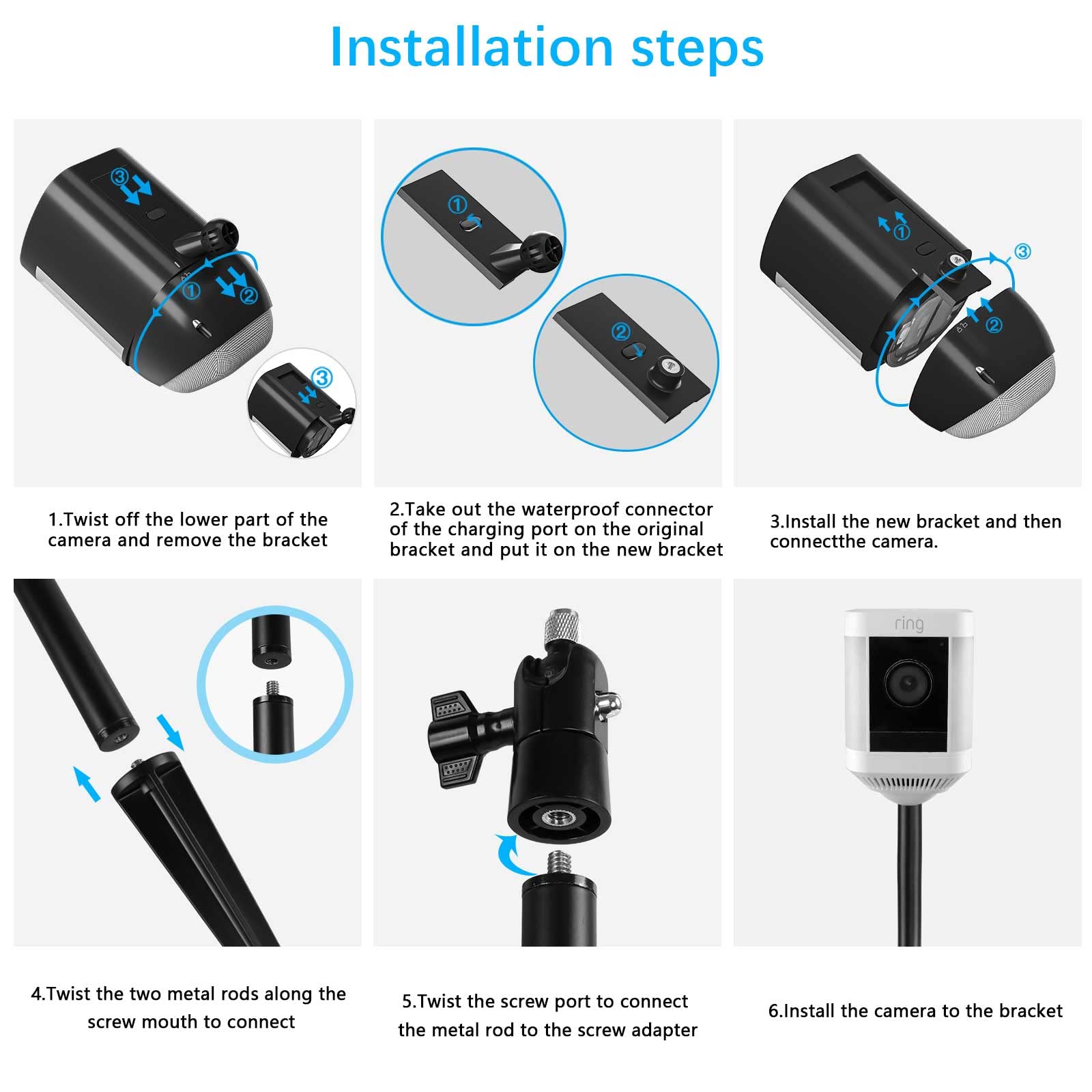 HOLACA Piquet de sol pour caméra Spotlight Cam Plus/Pro (batterie/plug-in) - Universellement compatible avec les caméras Arlo, Eufy, Wyze, Google Nest, Simplisafe