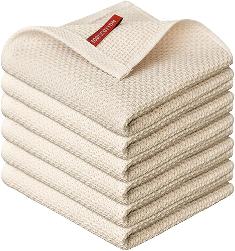 Artoid Mode Juego de 6 paños de cocina de 100 % algodón con tejido de gofre, 12 x 12 pulgadas, ultra suaves, absorbentes, de secado rápido, juego de