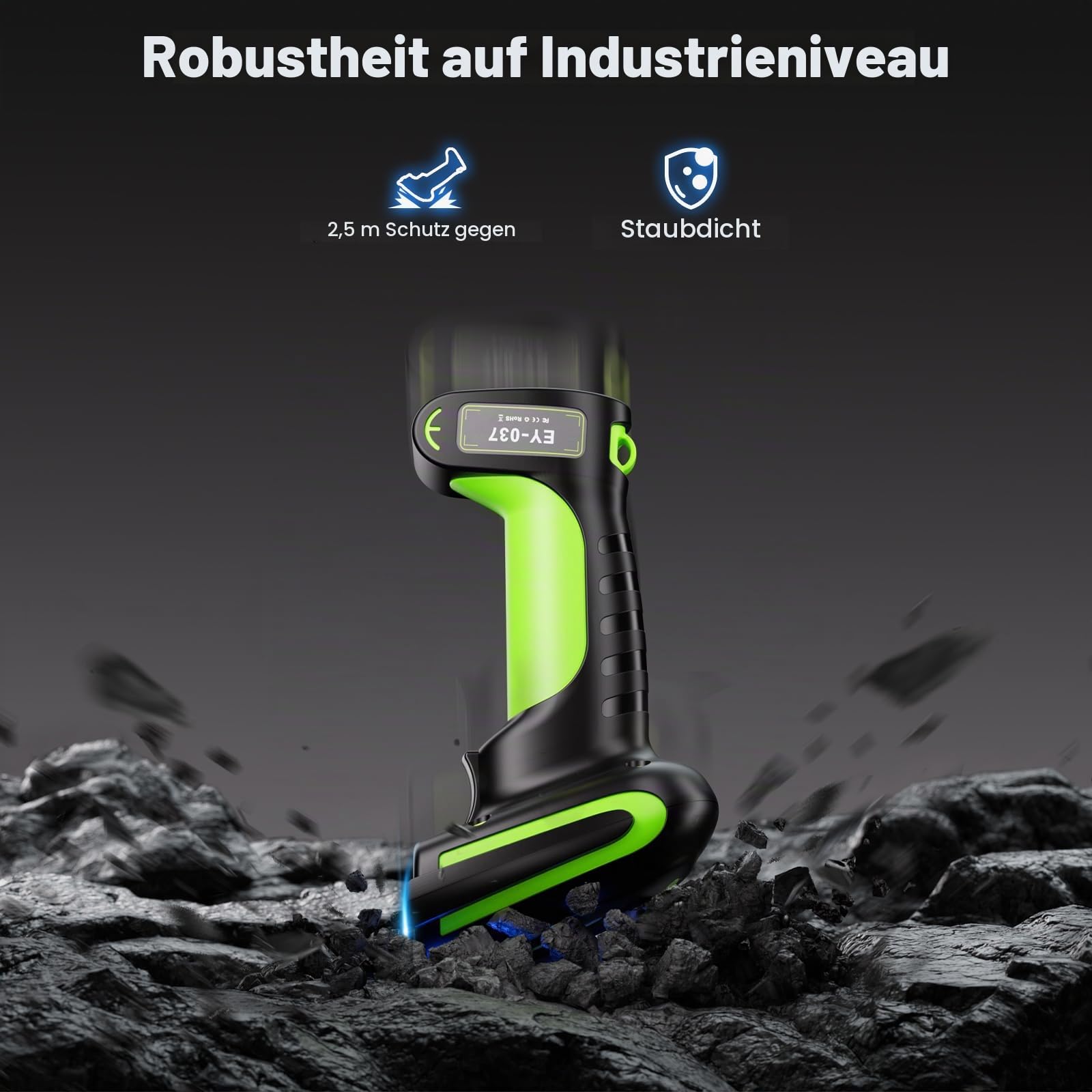 Eyoyo 2D QR Industrie Barcode Scanner Kabellos mit Kabelloser Ladeständer, Robuster, Strapazierfähiger, IP65 Wasserdichter 3-in-1 Barcodeleser mit Bluetooth, Wireless, USB für Laptop,Tablet, Android