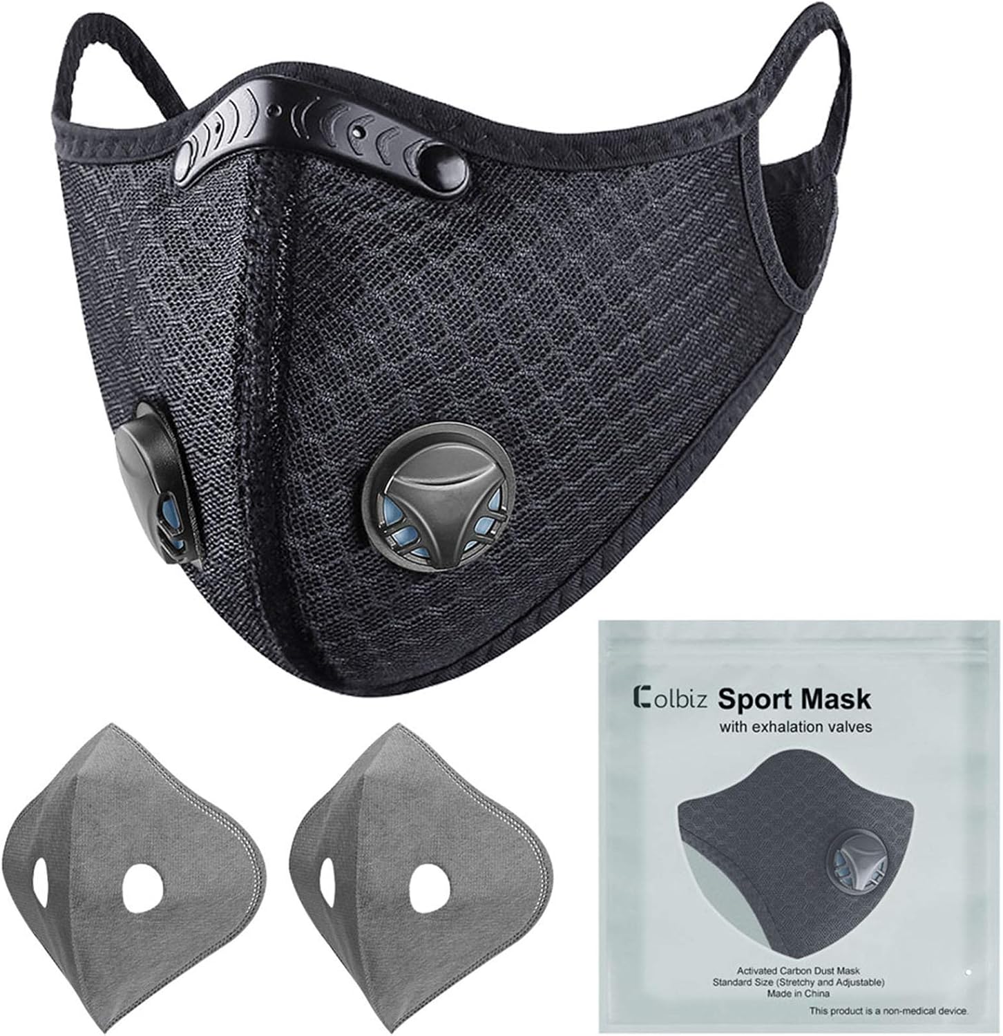 Colbiz Dust Face Mask Reusable with Activated Carbon Filters Protective Face Masks, Breathable Adjustable Sports Mask for Running Cycling Mowing Woodworking Outdoor Activities