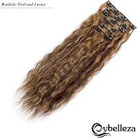 Cybelleza 50 cm Csatos Hajhosszabbítás - 6 Tincses Hullámos Műhaj Középbarna és Sötétszőke Színben - Természetes Hatású Dúsító 4