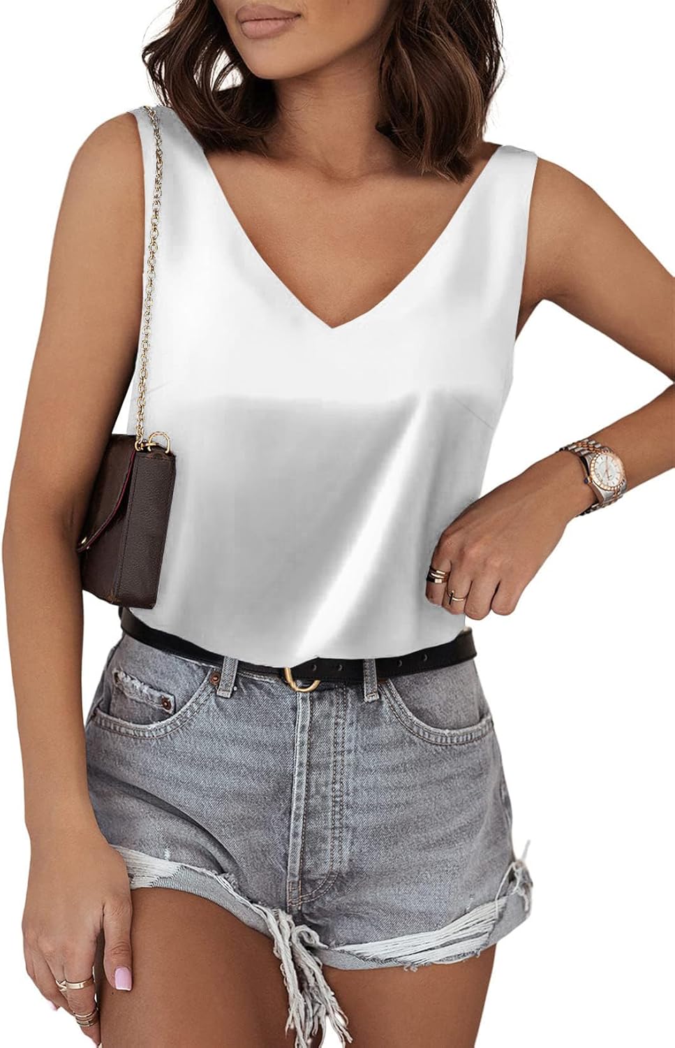 BLENCOT Tank Tops for Women V Neck Silk Summer Satin Sleeveless Blouses Basic Camisole Shirts