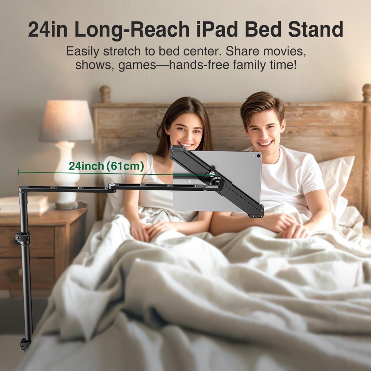 elitehood Diagonal iPad Ständer Höhenverstellbar mit 61cm Langer Arm | Tablet Bodenständer mit 6.3 kg Schwere Basis, Verriegelbare iPad Halterung Bett für iPad Pro Air Mini & 9–13" Tablets