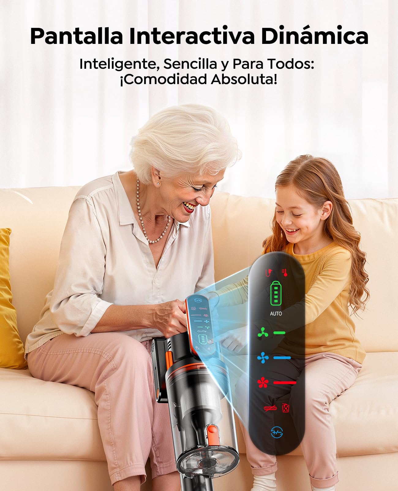 Fieety Aspiradora sin Cable 50KPa/650W/70Min(ECO), Aspiradora Escoba Potente con Brazo Flexible, Manguera 1M, Cepillo Anti-Enredo con Luz, Modo Auto, Aromática, Carga Pared, para Suelos/Alfombras/Pelo