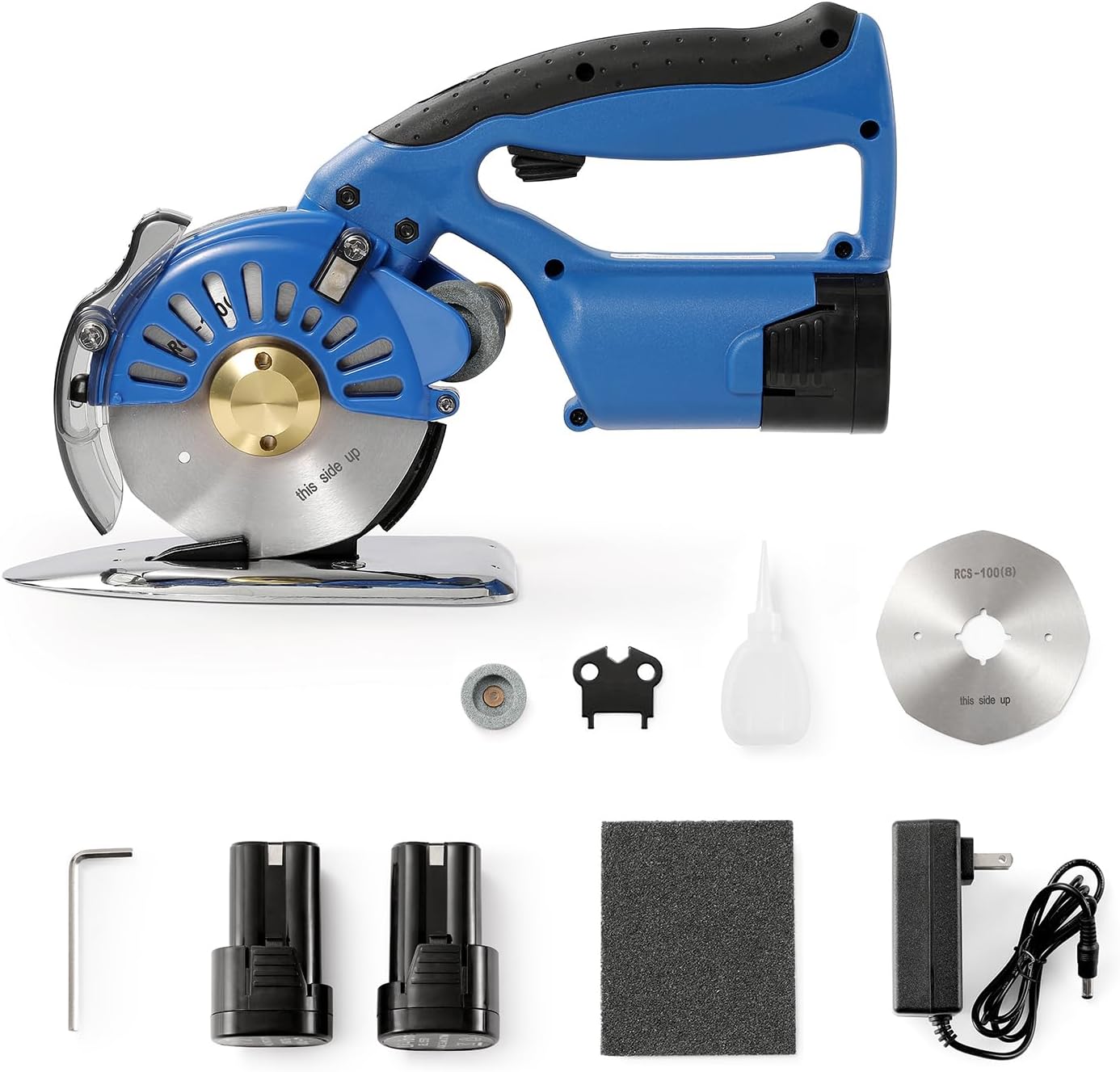 VEVOR Fabric Cutter, 5-Speed Cordless Electric Rotary Fabric Cutting Machine, 1.1" Cutting Thickness, Octagonal Knife, with Replacement Blade and Battery Charger, for Multi-Layer Cloth Fabric Leather