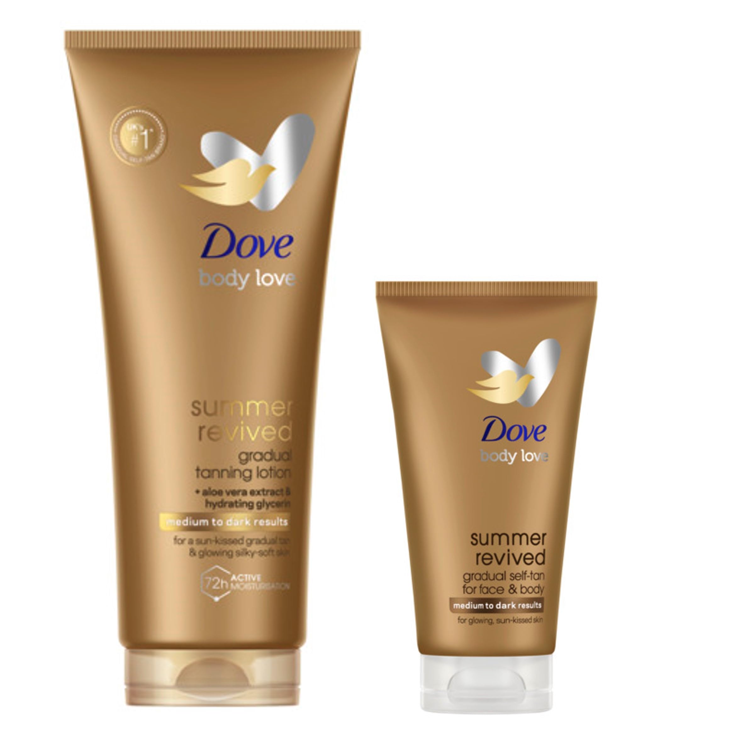 Dove Summer Revived Medium to Dark Gradual Tanning Lotion 200 ml & Tanning Lotion for Face and Body For All Skin Types 75 ml