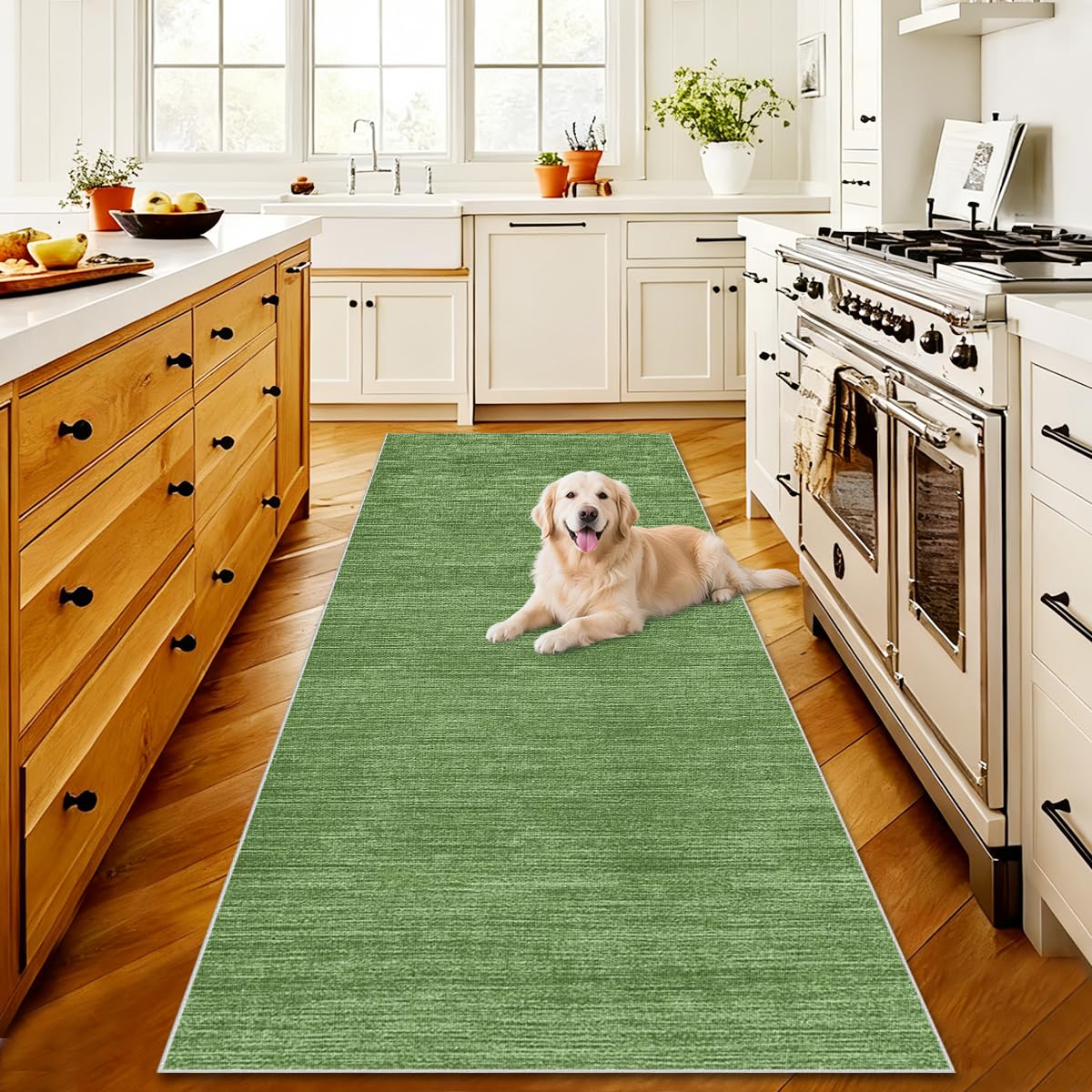 AYHSMNOU Carpet Runner for Hallways Kitchen Runners Non Slip Washable Hallway Runner Long Hall Runner Kitchen Mats Rug Runners for Hallways Bedside Living Room Laundry Green 70 x 400 cm
