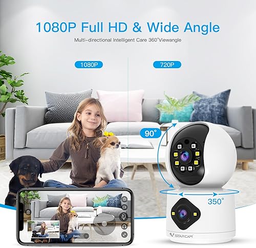 Miniatura 2 de VSTARCAM Cámara de seguridad interior de doble lente, cámara WiFi con zoom de inclinación panorámica de 5 MP, cámara para perro para