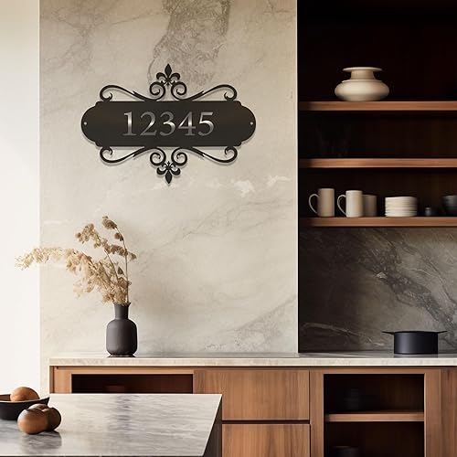 Miniatura 2 de Letrero de metal con dirección personalizada, placa de número de casa, elegante letrero de pared de acero cortado con láser para el hogar, entrada,