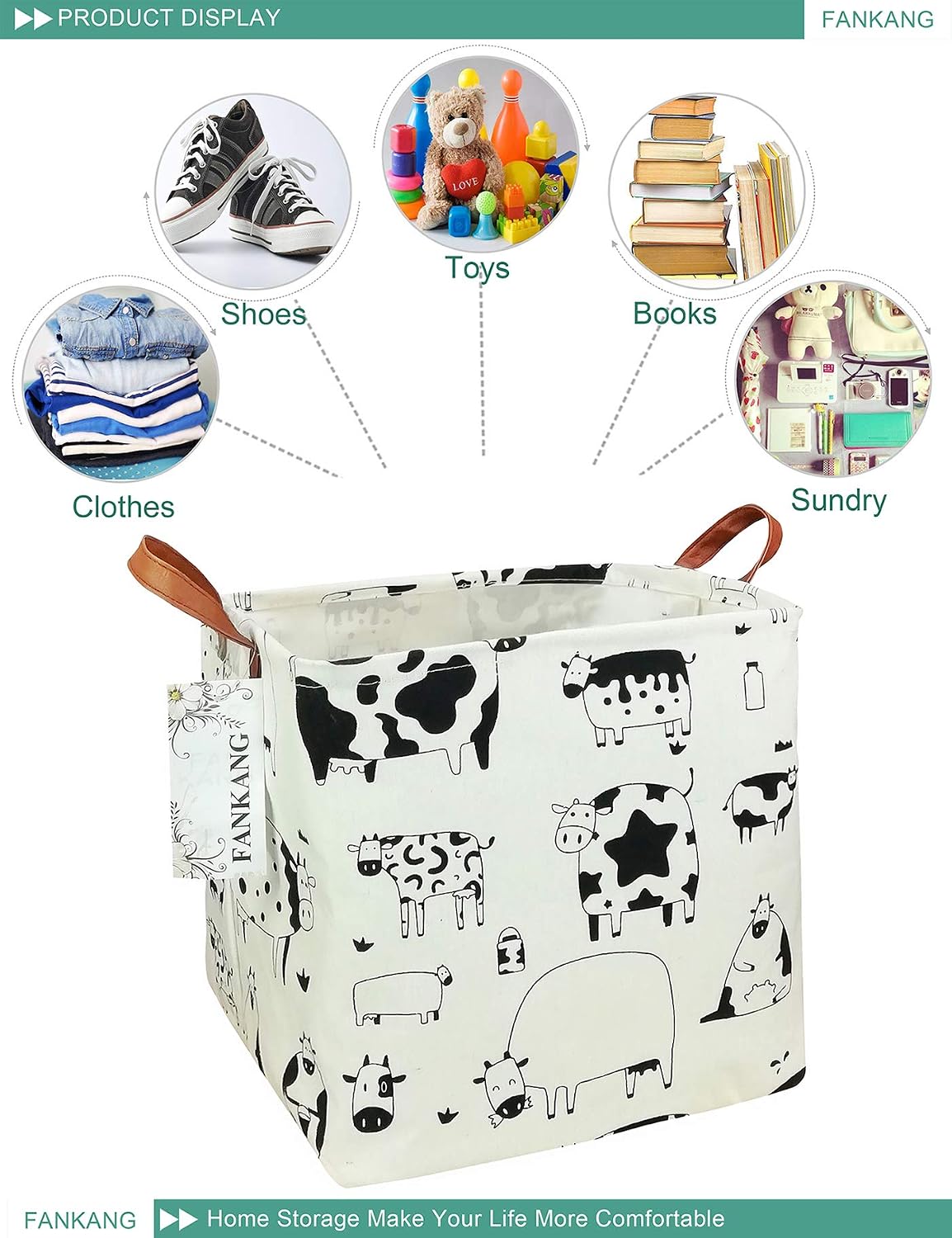 Square Cow Nursery Hamper Storage Bin | Square storage box, with sufficient size, can store dirty clothes, books, miscellaneous items, pillows, and sundries neatly