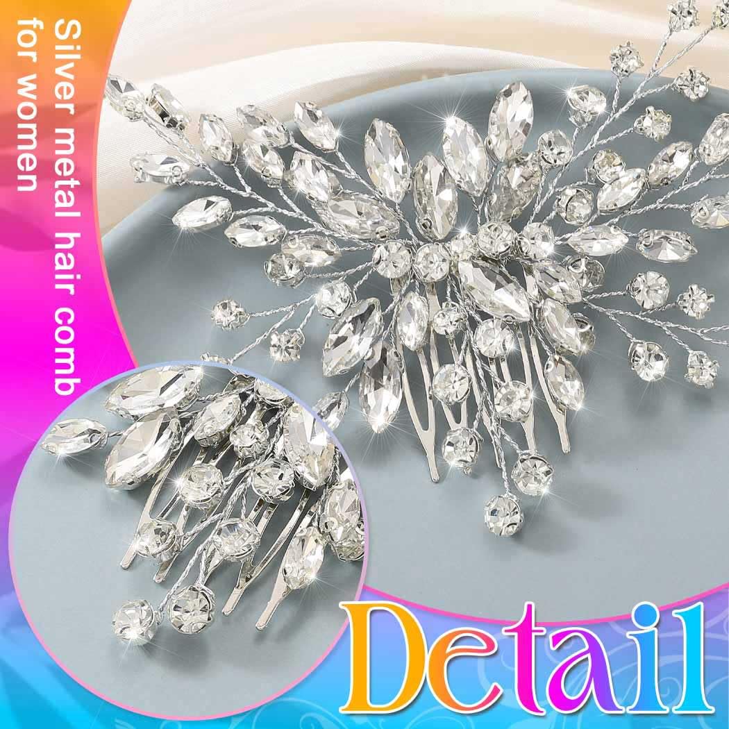 Bride Wedding Hair Comb Silver Crystal Hair Pieces Rhinestone Headpieces Bridal Clip Side Combs Hair Accessories for Women and Girls