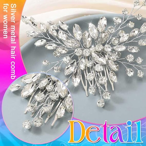 Bride Wedding Hair Comb Silver Crystal Hair Pieces Rhinestone Headpieces Bridal Clip Side Combs Hair Accessories for Women and Girls