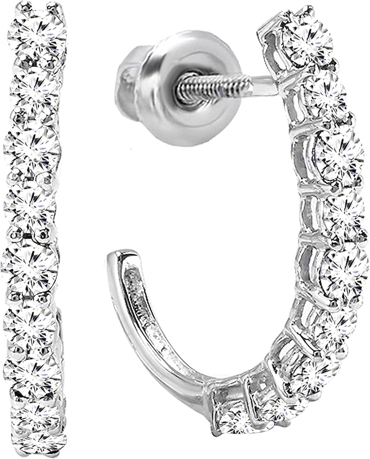 Dazzlingrock Collection 0.40 cttw Round Lab Grown White Diamonds J Shaped Hoop Earrings for Women in Solid Gold