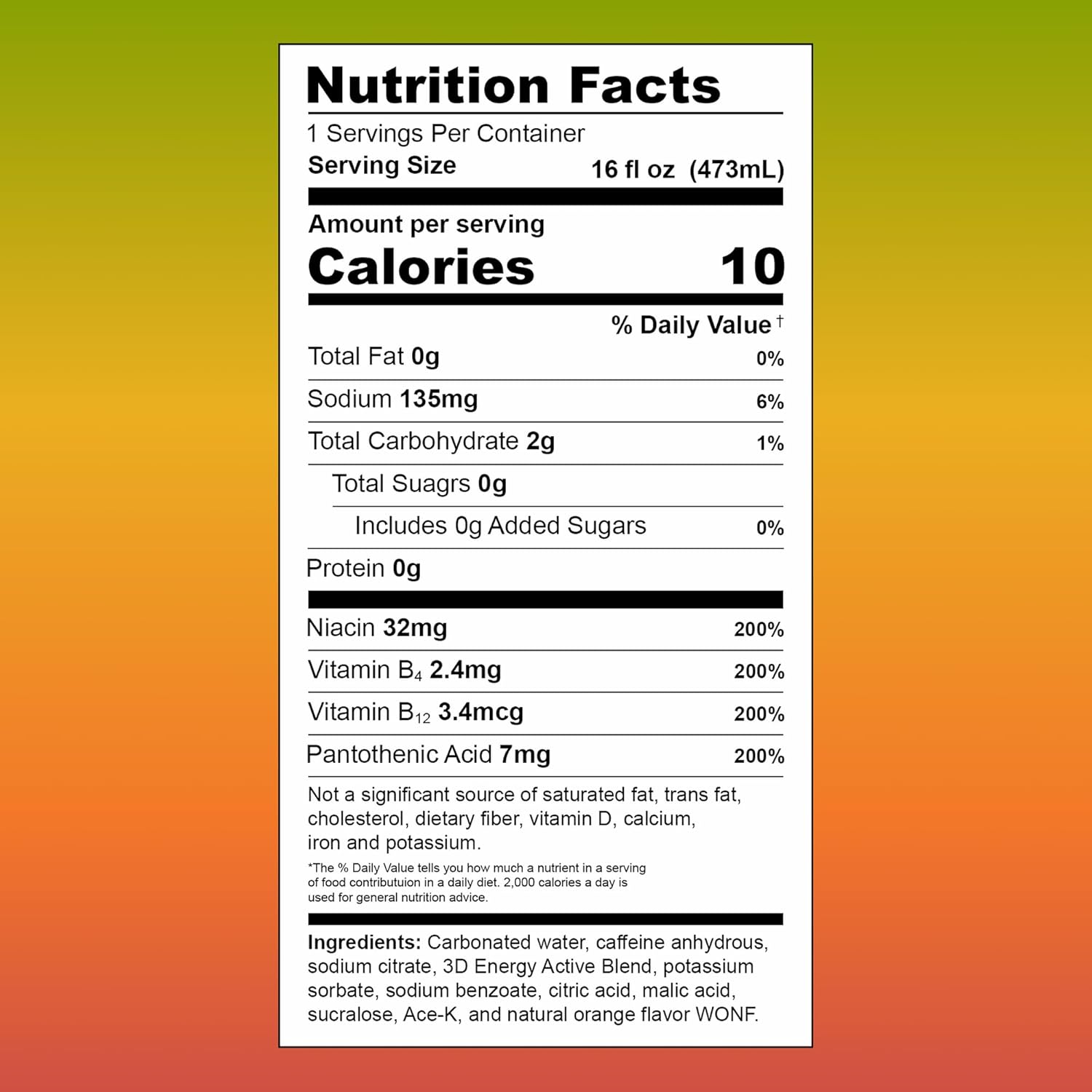 3D Sugar-Free Energy Drinks, Spicy Mango - Clean Energy Drink with 200mg Caffeine, Taurine & L-Carnitine - Pre Workout Fitness Drink for Gym, Exercise & Everyday Performance