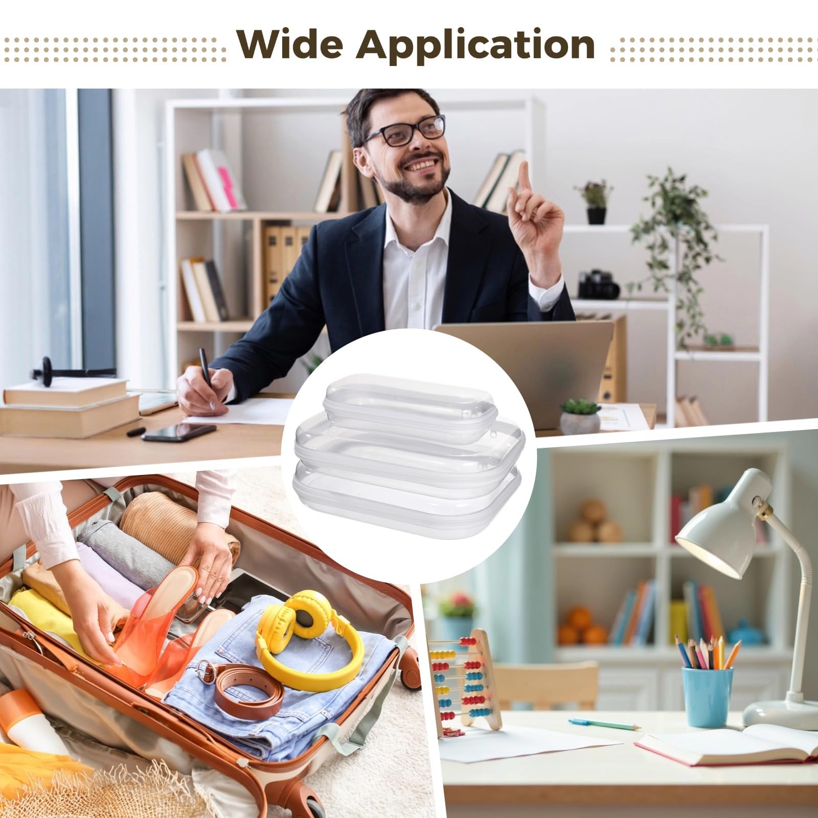 Trio di trousse trasparenti per cosmetici, custodie rigide compatte con cerniere per organizzare il trucco, perfette per viaggi e ufficio