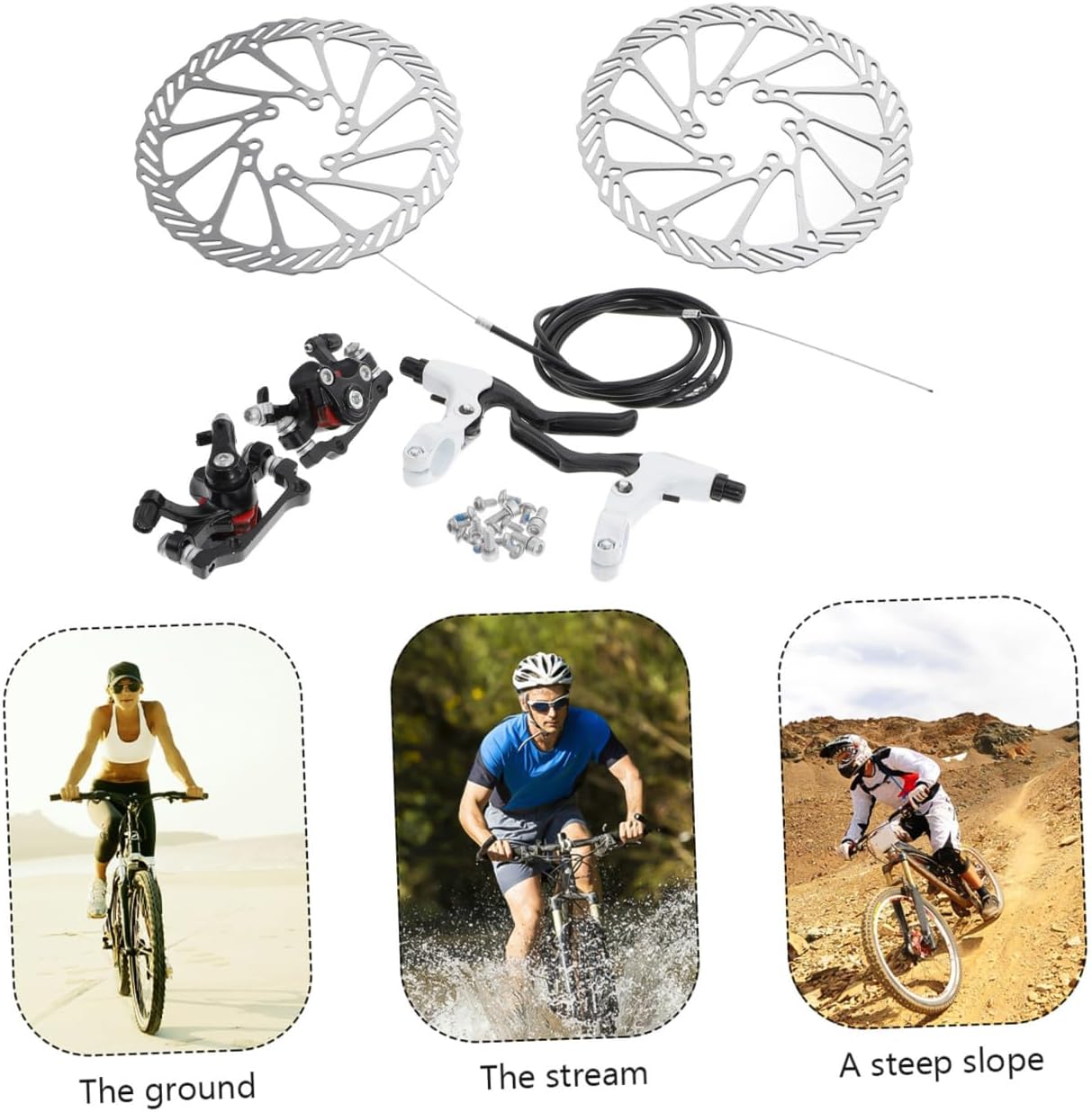 1 Set Mountain Bike Disc Brake Set Durable Hydraulic Mechanical Disc Brakes for Enhanced Stopping Power Sturdy Rotors with Angle Design Compatible with Various Bikes